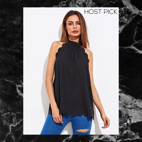 Tops - BLACK SCALLOP TRIM HALTER TOP SZ M